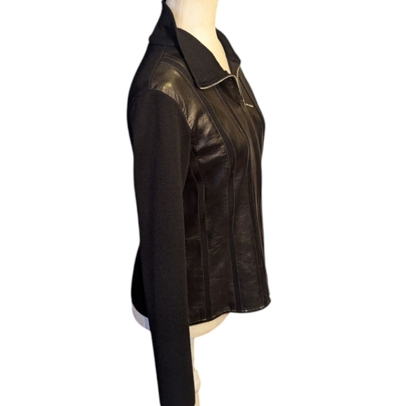 Barbara Bui Designer Black Buttery lamb Leather/ Wool Jacket Tailored Fit Sz S - Picture 2 of 9